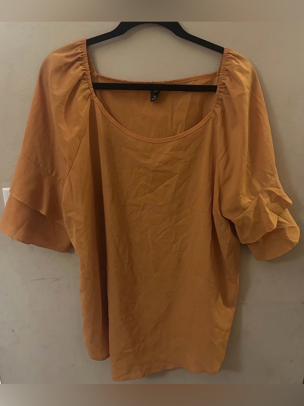 SHEIN Mustard Scoop Neck Puff Sleeve Blouse